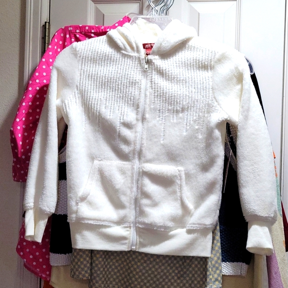 NWT Arizona Jeans Furry w/ Sequins Sweater Hoody Sweatshirt Zip Front